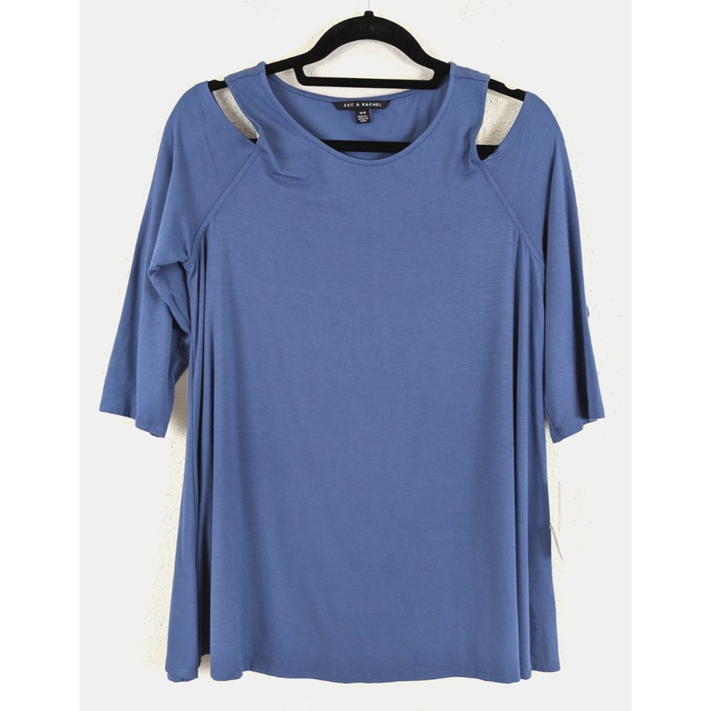 New Zac & Rachel sz M Cold Shoulder T-shirt 3/4 sleeves china blue top 0307